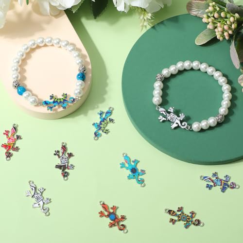 SUNNYCLUE 1 Box 30Pcs 12 Colors Gecko Charm Enamel Connector Charms Mini Metal Alloy Colorful Amphibian Animal Link Connectors with Double Hole for jewellery Making Charms Women DIY Necklaces Bracelet - Image 4