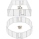 Dog Playpen, Foldable Metal Pet Dog Exercise Fence Pen with Door Gate, Heavy Duty Metal Small Animal Fence, Dog Kennel Outdoor (16 Panels, 31 Inch)