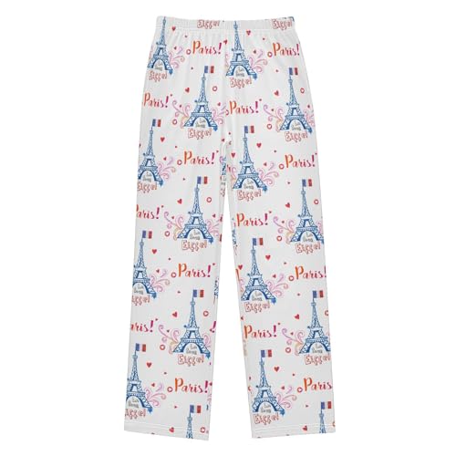 Eiffel Tower Paris Boys Long Pants Soft Trousers Elastic Waist Kids Lounge Bottoms with Pockets S-XL