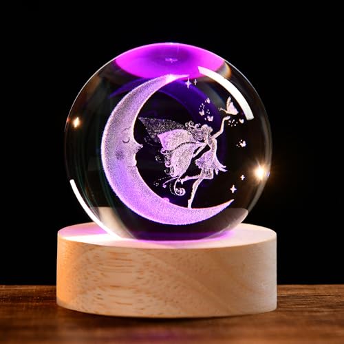 IFOLAINA Lua, fada, bola de cristal, presentes de fada para meninas, seus amantes de fadas, presentes de aniversário para filhas, lâmpada de esfera de fada de cristal 3D, estatueta decorativa de fada