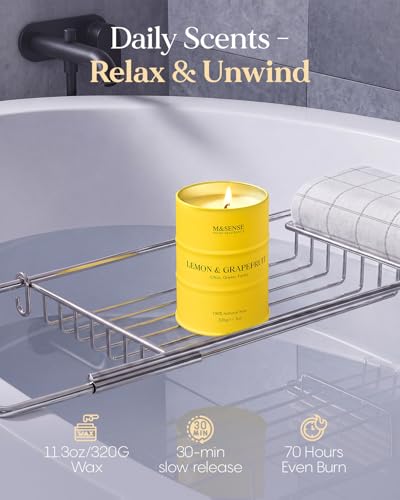 Image of M&SENSE Lemon Candle,Summer Grapefruit Scented, Lemon Soy Candles 11.3oz 70 Hour Slow Burning, Limoncello Highly Scented Citrus Candles for Bathroom, Fresh Smelling Candle
