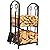 Fire Wood Racks Outdoor, Fireplace Wood Holder, Firewood Storage Rack with 4 Tools Set, Wrought Iron Log Holders with Poker, Tong, Brush and Shovel Fireplace Tools for Fire Pit