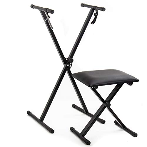 FOBUY Keyboard-Ständer – doppelstrebig X Rahmen Keyboard-Ständer für Keyboards und digitale Klaviere, mit Instrumentenbank, Schwarz