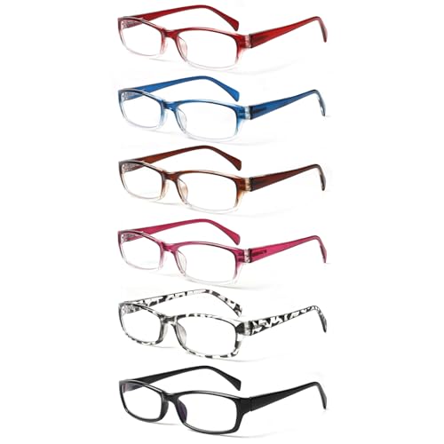 COJWIS 6 pack Lesebrille Blaulichtfilter Brille für Damen Federscharnier Lesehilfe Blendfreie UV Brille Leserbrille (Mehrfarbig-4, 2.50, x)