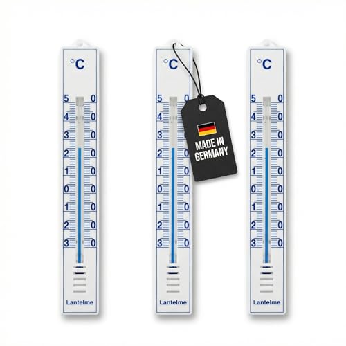 Lantelme 3er Set Außenthermometer Analog | Stromlos | Wetterfest & Gut Ablesbar | -30 bis +50°C – 18cm | Thermometer für Garten Balkon Fenster und Innenräume | Deutsche Produktion