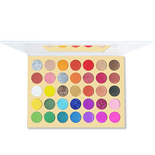 Highly Pigmented Matte and Shimmer Eyeshadow Makeup Palette 35 Color Easy to Blend Pressed Powder Sweatproof and Waterproof Make up Eye Shadow