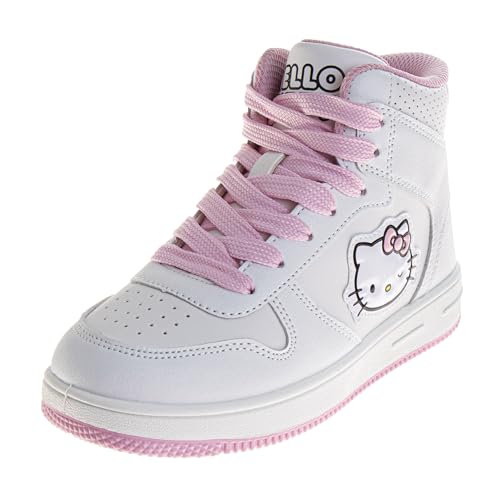 Sanrio Hello Kitty Hightop Sneakers for Girls - Kids Lightweight Breathable Casual Fashion Sneaker Ankle High Shoes - White Pink (Size 13 Little Kid)