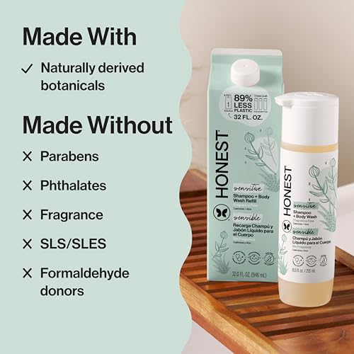 Image of The Honest Company 2-in-1 Cleansing Shampoo + Body Wash, Gentle Enough for Baby, Dermatologist Tested, Tear-Free, Hypoallergenic, Fragrance-Free
