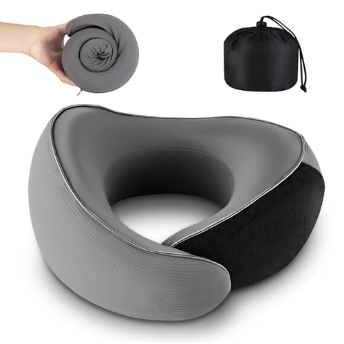 Almohada de espuma viscoelástica de viaje ajustable gris miniatura 1