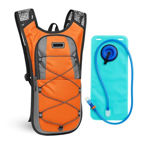 Mochila de Hidratação 2L com Bolsa D'água, Sistema de Hidratação TPU + PVC, 47 x 25 cm, Ideal para Trilhas e Ciclismo (Laranja)