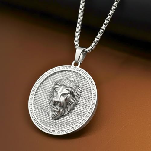 Image of THE MEN THING LION REIGN - 37mm Titanium Steel Pendant with 24inch Round Box 5mm Chain for Men & Boys
