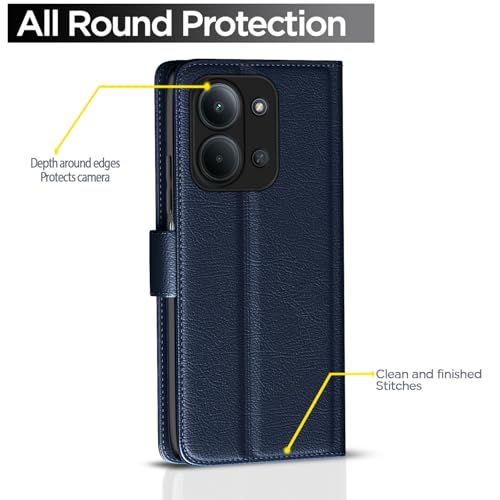 Image of Pikkme Flip Cover for Redmi 15C 5G Leather Finish | Inside TPU with Card Pockets | Wallet Stand and Shock Proof | Complete Protection Flip Case (Blue)