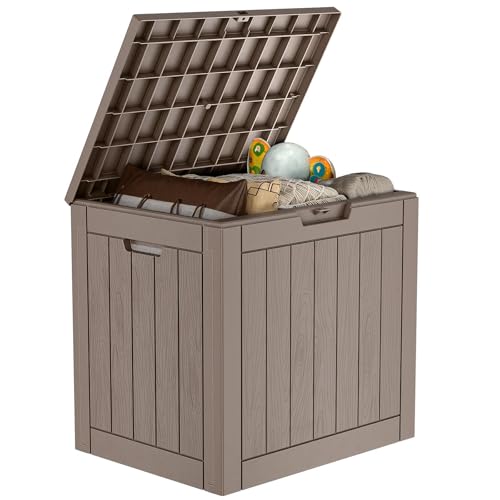 Image of 36 Gallon Outdoor Deck Box,Storage Lockable Waterproof Patio Furniture,Garden Tools,Cushions,Pool Accessories Outside Storage Resin Box(Grey)