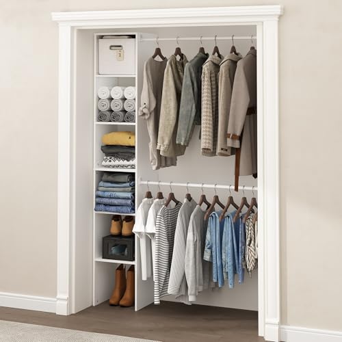 Image of Furinno FANO Closet Organizers and Storage, 5-Tier Closet Storage Organizer with 2 Hanging Bars, Wardrobe Closet Shelf Towers, Adjustable Shelves, for Wardrobe, Bedroom, Living Room, White