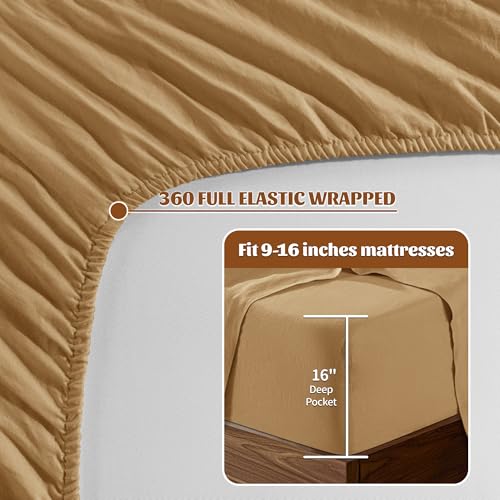 Image of 100% French Linen Sheet Set 4Pcs, 16 inch Deep Pocket Durable Bed Sheet Full