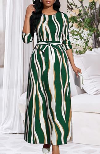 Image of BubFee Long Dress for Women Casual Long Sleeve Dresses Maxi Dress Empire Waist Loose with Belt