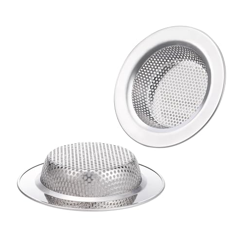Anviiopu 2pcs Kitchen Sink Strainer Stainless Steel, Kitchen Sink Drain Strainer, Sink Strainer, Sink Food Catcher, Upgraded Double-Layer Safe Design Large Wide Rim 4.5" Diameter