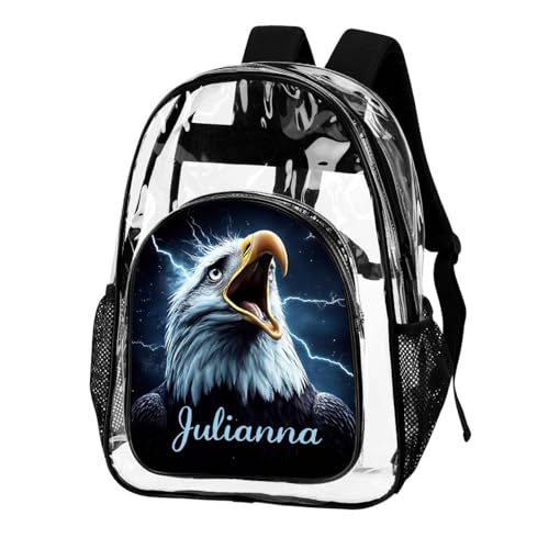 Personalized Lightning Eagle Black Clear Backpack PVC See Through Transparent Backpack with Large Capacity School College Workplace, Back to School Gifts for Boys Girls Kids2