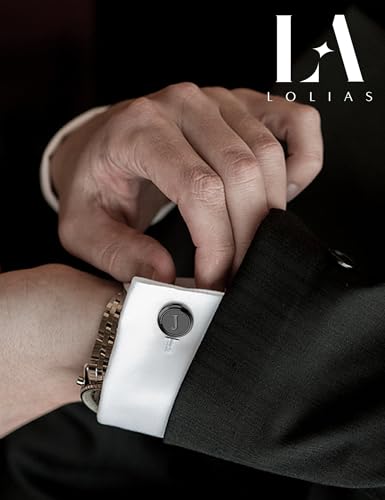 LOLIAS 3 Pairs Initial Cufflinks For Men Classic Mens CuffLinks Set Letter Cuff Links for Casual to Formal with Gift Box Silver Black 14K gold plated Cufflinks for Father Husband4