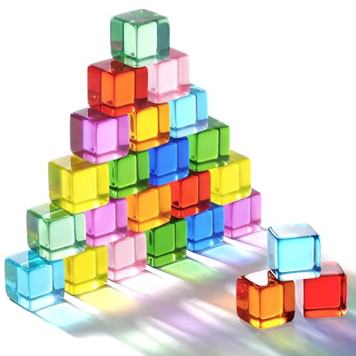 Woodtoe Rainbow Building Blocks for Toddlers 24 PCS Acrylic Gem Cubes Stacking Blocks Montessori Stacking Toy for 3 4 5 6 Year Old Educational STEM Creative Sensory Toy Gifts for Kids Boys Girls