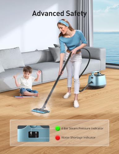 Image of Carpet Steam Cleaner for Home, 293F 58 PSI Powerful Multipurpose Handheld Steam Mop, 21 Attachments, 50Oz Capacity, Heavy Duty Steamer for Carpets, Floors, Cars, Tiles, Crack Cleaning, Turquoise