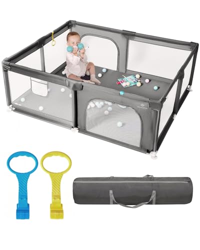 71 x 59 Extra Large Baby Playpen for Babies and Toddlers Safe Activity Center with Soft Play Fence Indoor Safety Yard Easy to Assemble and Clean (Gray)