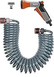 GARDENA 4646-20 - Set de manguera espiral (10 m), manguera en forma de espiral para regar e irrigar pequeñas superficies, fuerza de recuperación, diámetro 9 mm, con piezas de sistema GARDENA