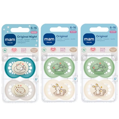 mam chupeta ortopédica em silicone Day & Night 6-16 meses, 6 chupetas, 3 x estojo de esterilização e transporte