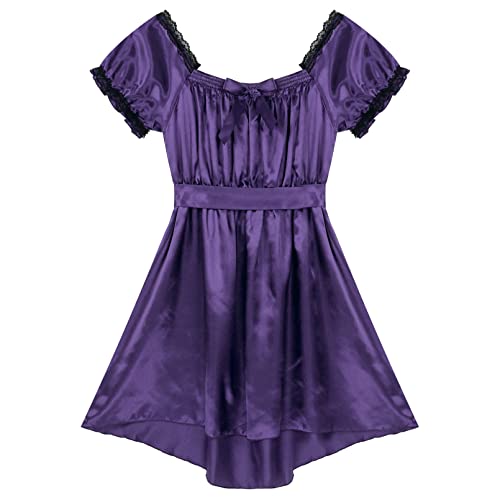 Men's Ruffled Frilly Satin High Low Dress Sissy Crossdress Lingerie Underwear Nightwear3