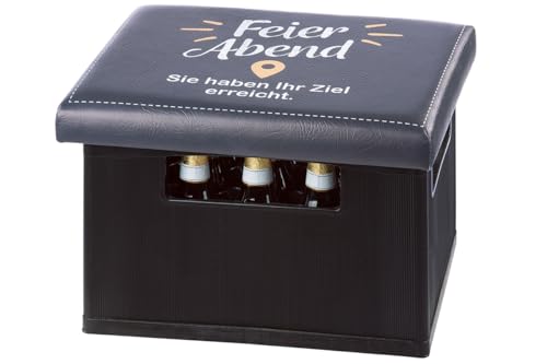 CULT at home Bierkasten Aufsatz Feierabend - Bierkastensitz inkl. Bierdeckel Memospiel - Sitzauflage für Bierkiste Getränkekiste - Hocker für Balkon Camping 44 x 34 cm