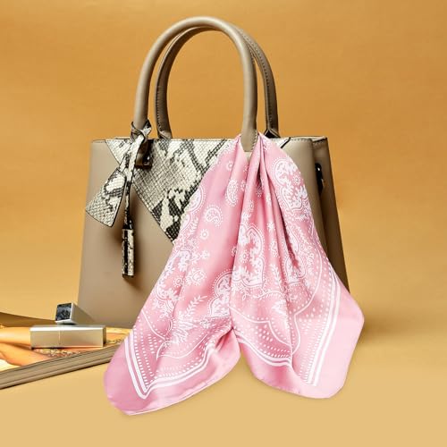 Image of Fishinsea 4 Pcs 27.5'' x 27.5'' Satin Silk Head Scarf Hair Scarves Large Bandanas Neck Scarf for Women Girls