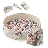 Piscina de Bolas Bebé 120 x 30 cm - Incluye 100 Bolas 7 cm + Alfombra Base 0.5cm + Bolsa transporte - Parque de Bolas Infantil Plegable (Piscina Gris + 200 bolas extra)