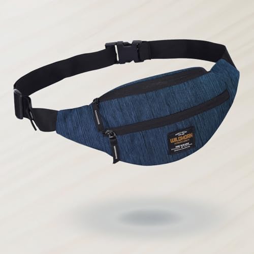 Image of WILDHORN 2.4L Waist Bag for Men Women I Ultra Strong Stitching, Sturdy Zippers, Waterproof, Large Fanny Pack for Hiking Travel Camping Running Sports with Adjustable Strap (Blue Melange)