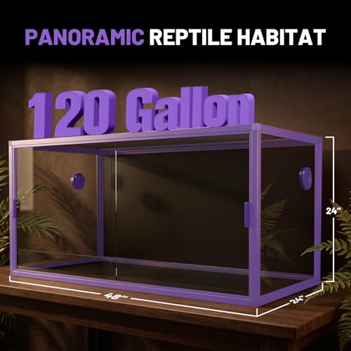 Image of 120 Gallon Reptile Tank, 4x2x2 Reptile Enclosure for Bearded Dragon, Snake, Ball Python & Chameleon, Aluminum Alloy Reptile Terrariums Cage with Front Sliding Tempered Glass Doors (Purple)