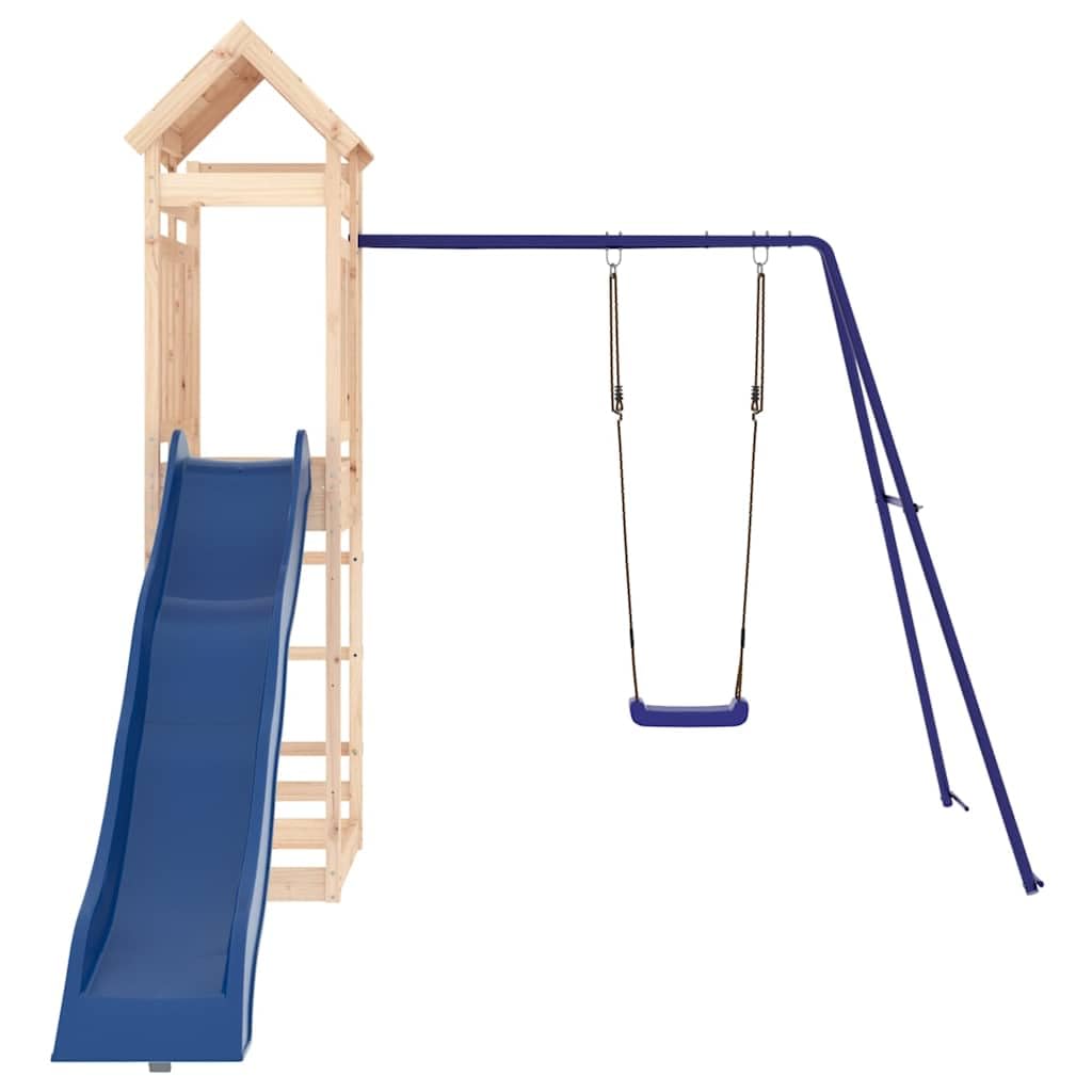 Torre da gioco in legno di pino massiccio con scivolo ondulato e altalena singola, struttura da arrampicata per bambini da 3 a 8 anni, parco giochi da giardino con sabbiera, robusto