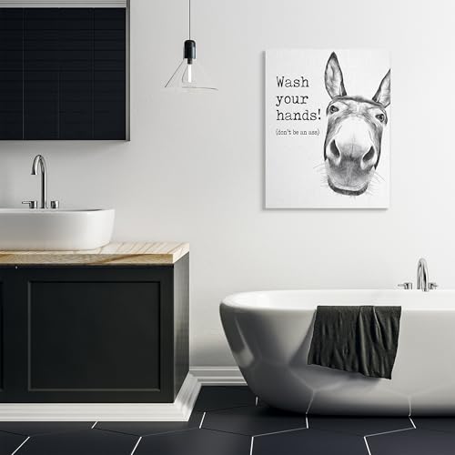 Image of Stupell Industries 'Wash Your Hands Donkey Quote', Canvas Art, 30 x 40 Inches, Easy to Hang and Sturdy, Made in USA, by Lettered and Lined