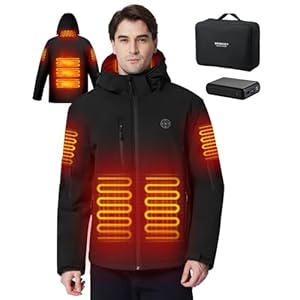 Brimekey Chaqueta térmica para hombre con batería de 7,4 V y capucha desmontable, chaqueta térmica softshell impermeable para invierno al aire libre