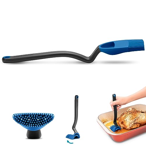 Image of Dreamfarm Brizzle 3-In-1 Flexible Silicone Sit-Up Basting, Drizzle, Scooping Brush with In-Built Sauce Resevoir - Classic Blue