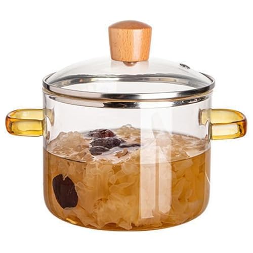 Ollas transparentes 1.6L Borosilicato resistente al calor Pot de vidrio Cocina cocinando ollas de vidrio para cocinar en la estufa, olla de cocción a fuego lento, olla con tapa, olla de cocción.