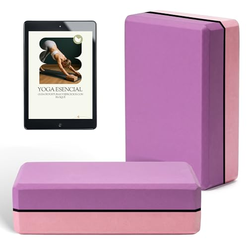 MOLIMILL® Bloque Yoga 2 Unidades Espuma EVA + Ebook Ejercicios Yoga con Ladrillo | Ladrillo Yoga Ideal Para Pilates, Yoga, Fitness y Gimnasio (Rosa morado)