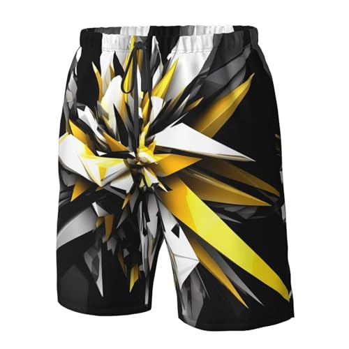 Abstract Black White Yellow Men's Swim Trunks Quick Dry Board Shorts with Pockets Casual Drawstring Beach Shorts4