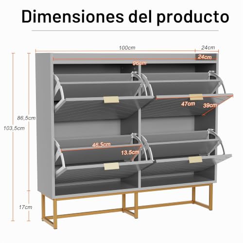 Zapatero Inclinable UEV Blanco de 4 Compartimentos y Estantes Ajustables para Entrada 4