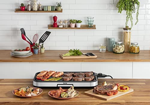 Tefal CB631D Giant Plancha Grill 12 Personen, XXL-Grillfläche, Antihaftbeschichtung, regelbarer Thermostat, ölfrei, gesundes Kochen, leicht zu reinigen, 2300 W, Edelstahl