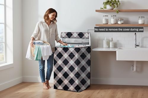 Image of Stylista Washing Machine Cover Compatible for Godrej 6.5 Kg Fully-Automatic Top Loading WTEON MGNS 65 5.0 FDTG MTBK, Checkered Pattern Cream