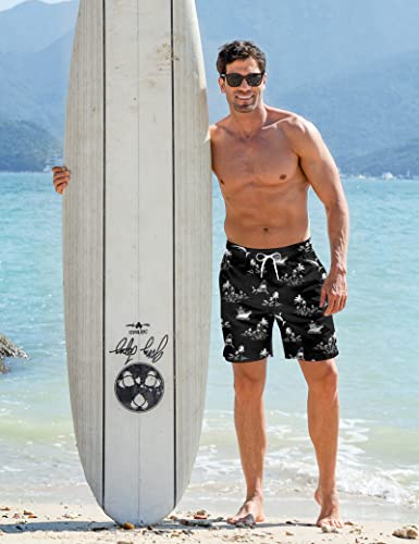 Goodstoworld Men Swimming Trunks with Compression Liner Mens Swim Board Shorts Bathing Suit 2 in 1 Beach Black Cruise Ship Swimsuit Long for Outdoor Sports Surfing Pool — view 4