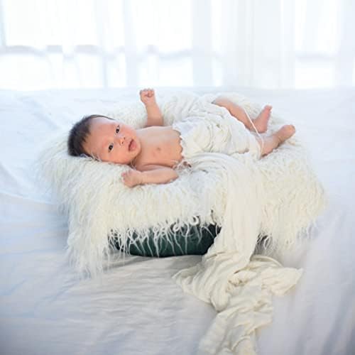 Toddmomy Baby Photo Blanket Faux Fur Mat Basket Baby Photo Wrap Sack Newborn Photography Props for Toddler Infant 70x60cm White