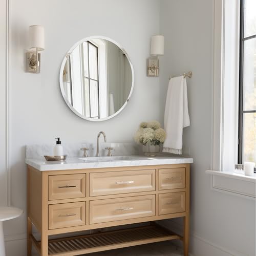 Image of Frameless Round Bathroom Mirror 24 inch | Circle Vanity Mirror for Wall Decor, with Beveled Edge, for Bathroom, Living Room, Entryway, Modern & Elegant Look