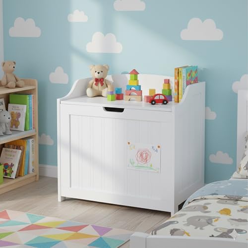 Cofre para ropa Relaxdays de 80l blanco con tapa de madera MDF 6