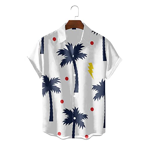 Chemise hawaïenne d'été pour hommes à imprimé cocotier blanc