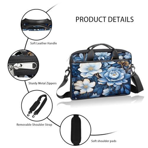 Bolsa para portátil con diseño floral azul 15 pulgadas miniatura 4
